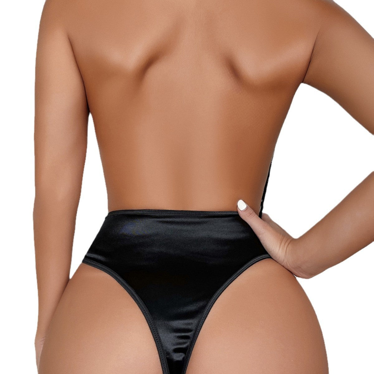 Schwarzer Lingerie-Jumpsuit aus Spitze mit tiefem V-Ausschnitt