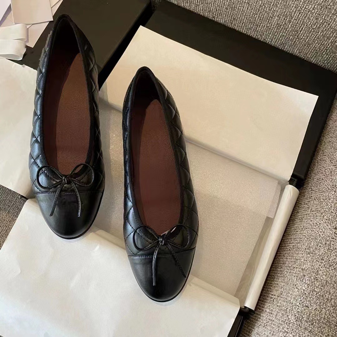 Ballet Flat Shoes Women Charming Classic Bow Slip-On Low Heel Plain Shoes