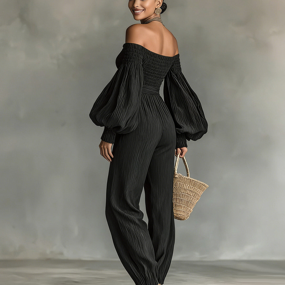 Lockerer Damen-Jumpsuit mit schulterfreiem Ausschnitt