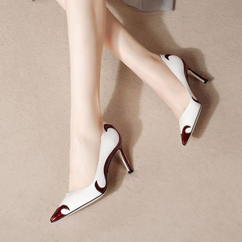 Zweifarbige spitze High-Heel-Pumps für Damen