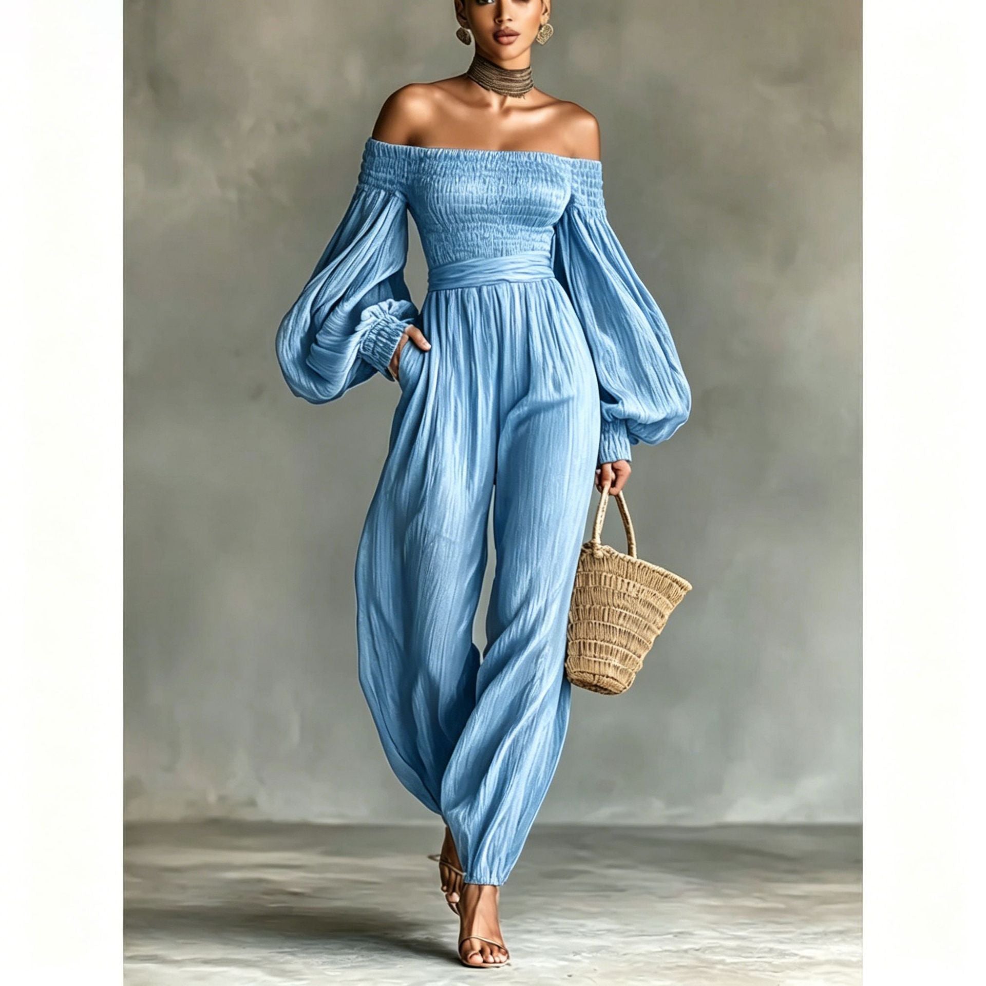 Lockerer Damen-Jumpsuit mit schulterfreiem Ausschnitt