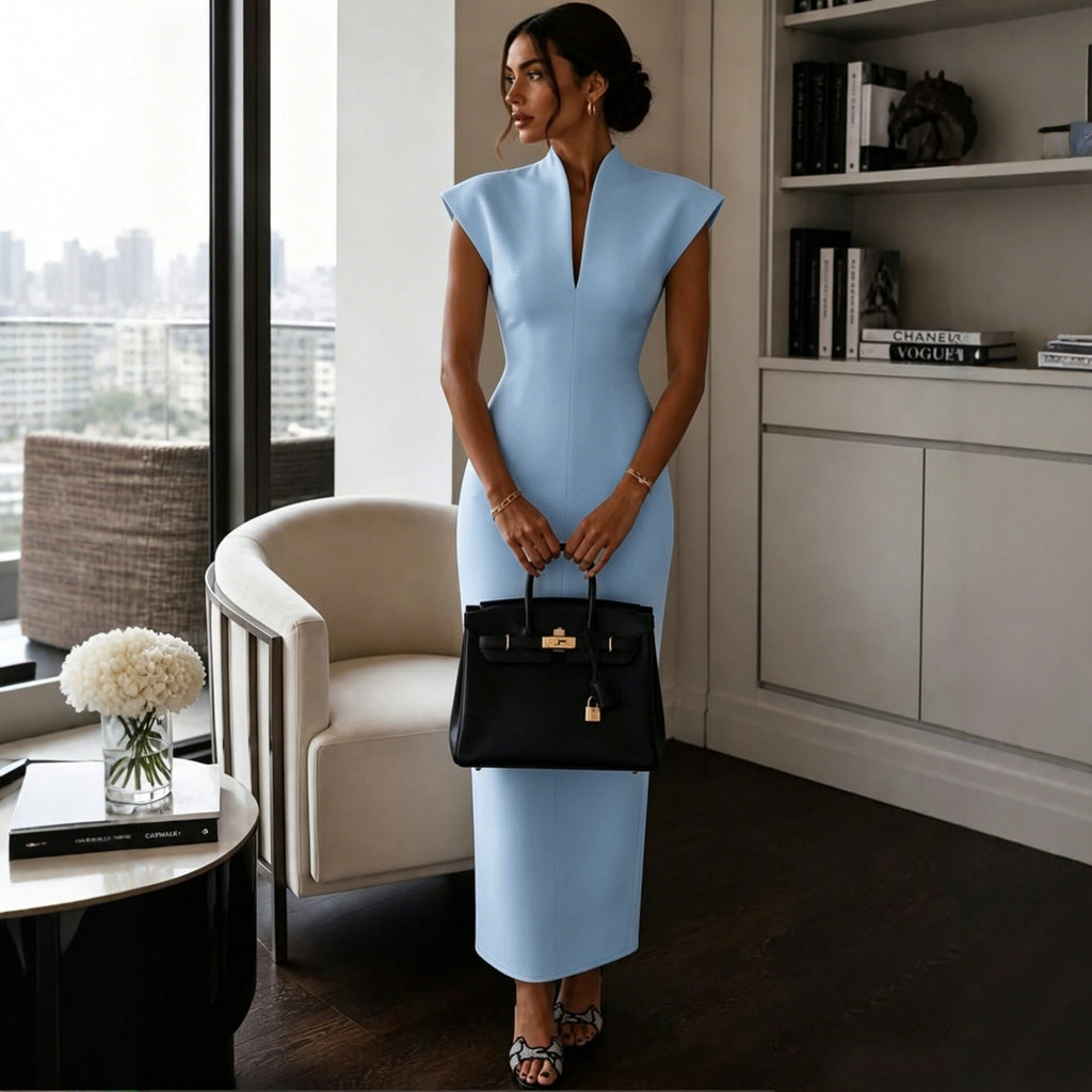 Figurbetontes Midikleid mit V-Ausschnitt