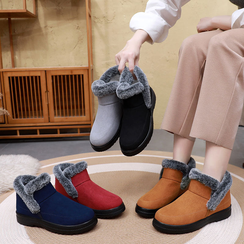 Winter Women's Plus Size Cotton Boots with Fleece Lining and Thickening for Outdoor Leisure Snow Boots Mid-Calf Cotton Shoes