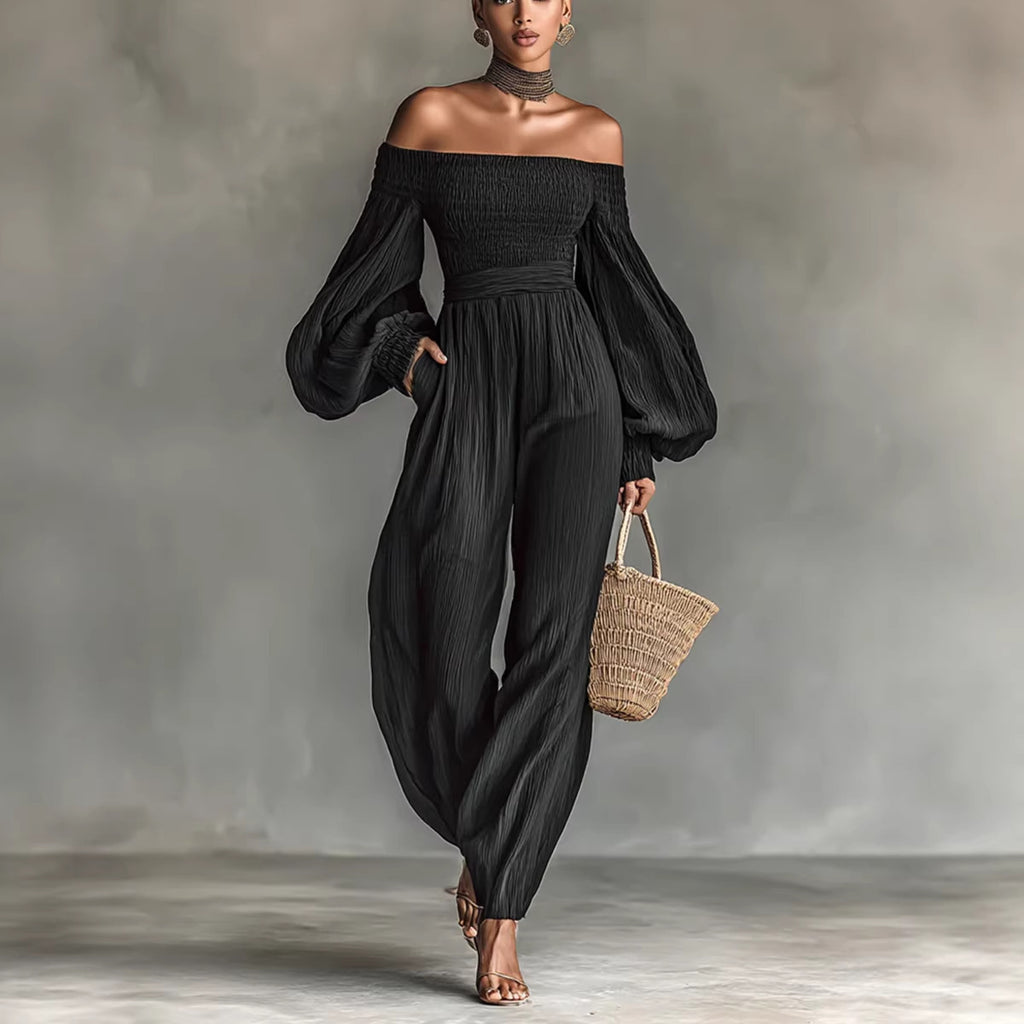 Lockerer Damen-Jumpsuit mit schulterfreiem Ausschnitt