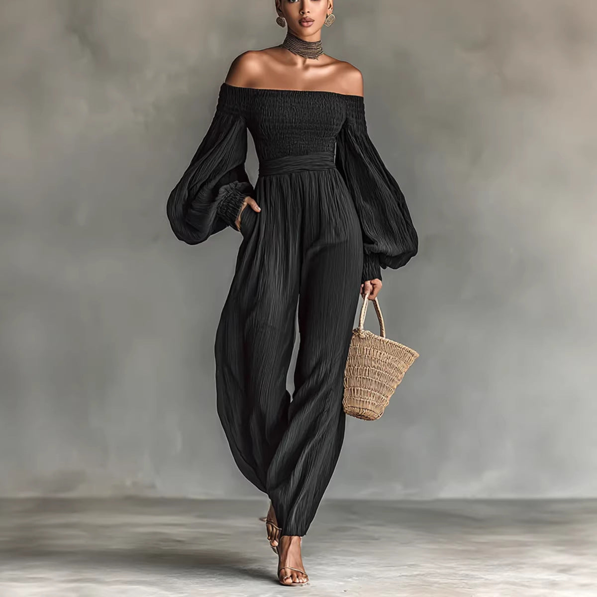 Lockerer Damen-Jumpsuit mit schulterfreiem Ausschnitt