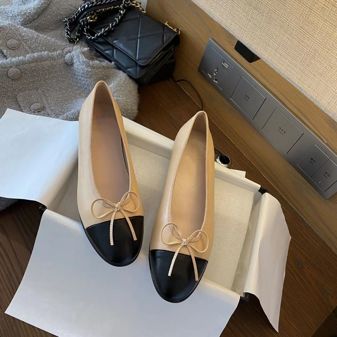 Ballet Flat Shoes Women Charming Classic Bow Slip-On Low Heel Plain Shoes