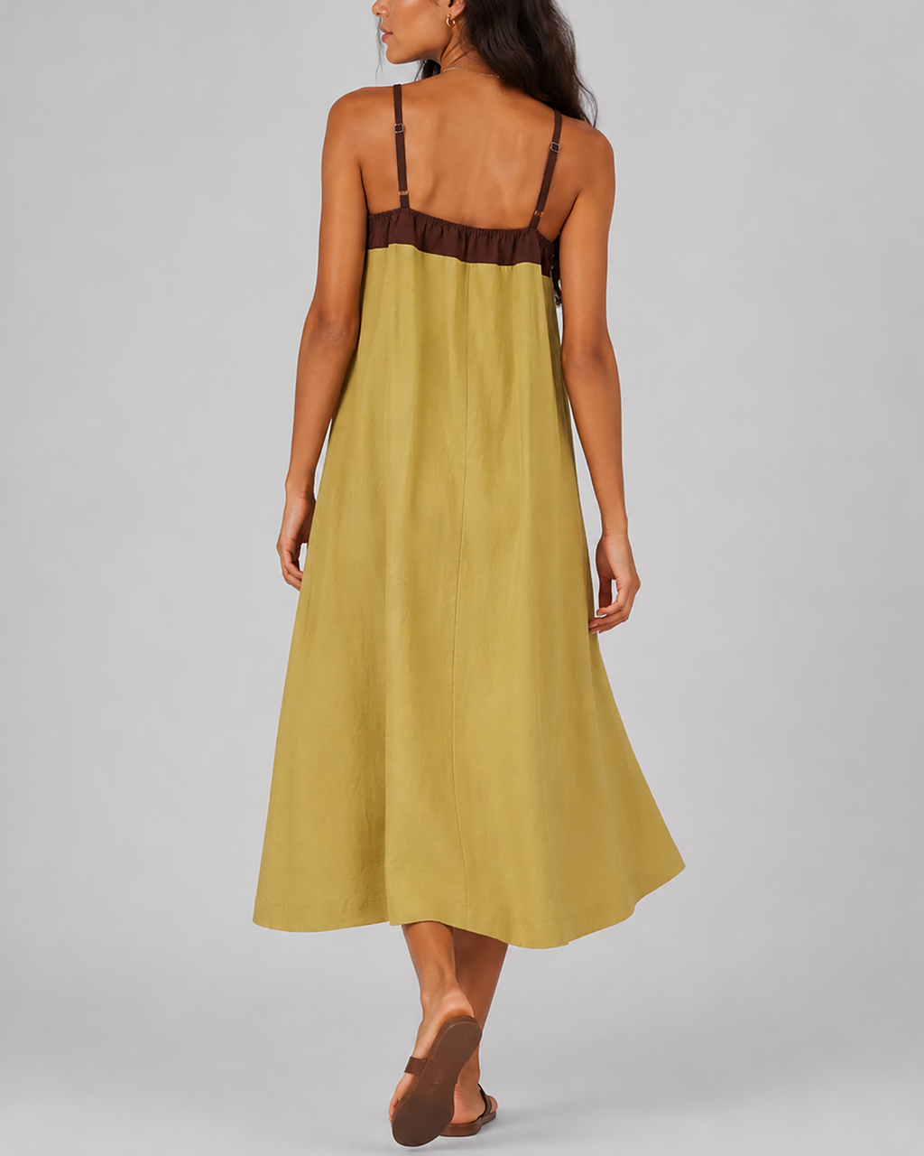 Maxikleid im Color-Blocking-Design, weit geschnitten, mit großen Taschen und Spaghettiträgern
