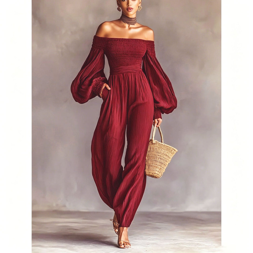 Lockerer Damen-Jumpsuit mit schulterfreiem Ausschnitt