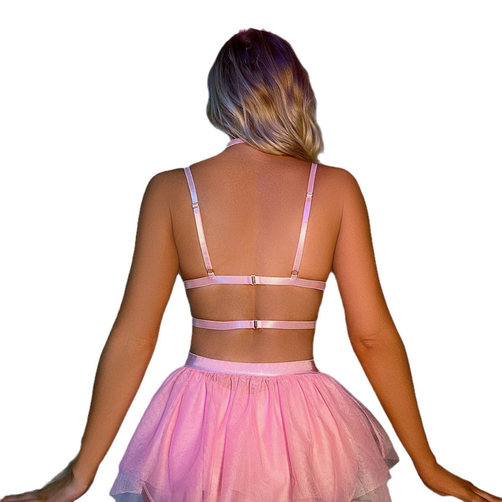 Bunny-Girl-Lingerie-Set mit Ohren, BH, Rock und Unterteil