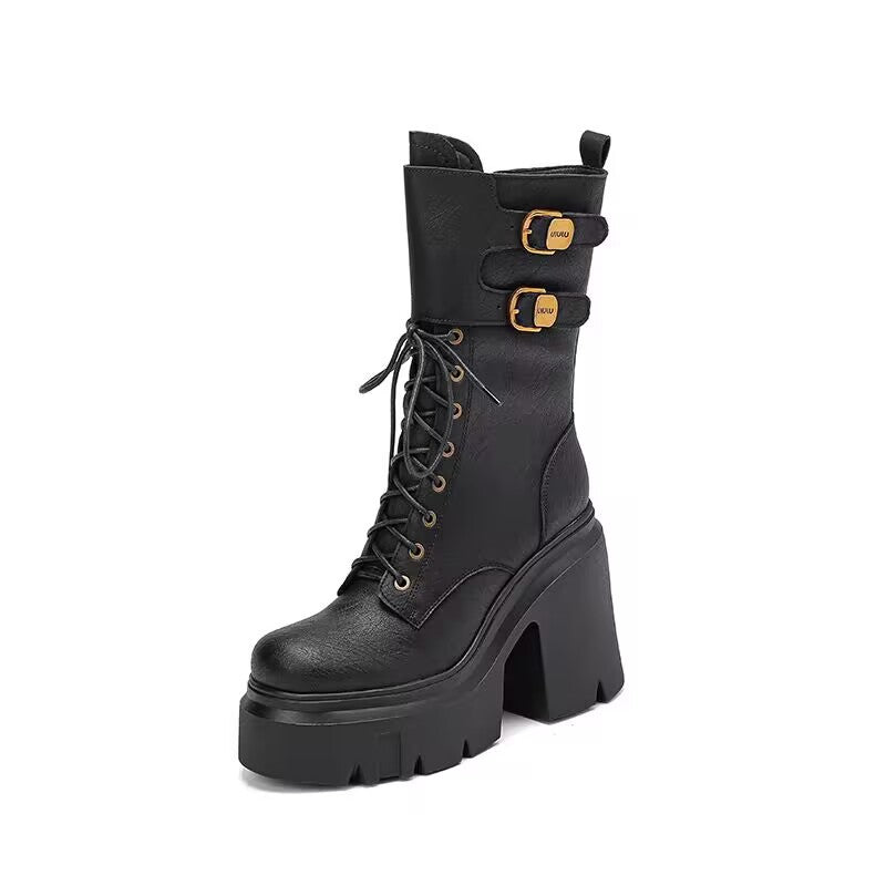 Damen-Martin-Stiefel mit kräftiger Sohle und hohem Absatz