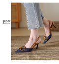 Spitze Denim-Sandaletten mit Stiletto-Absatz