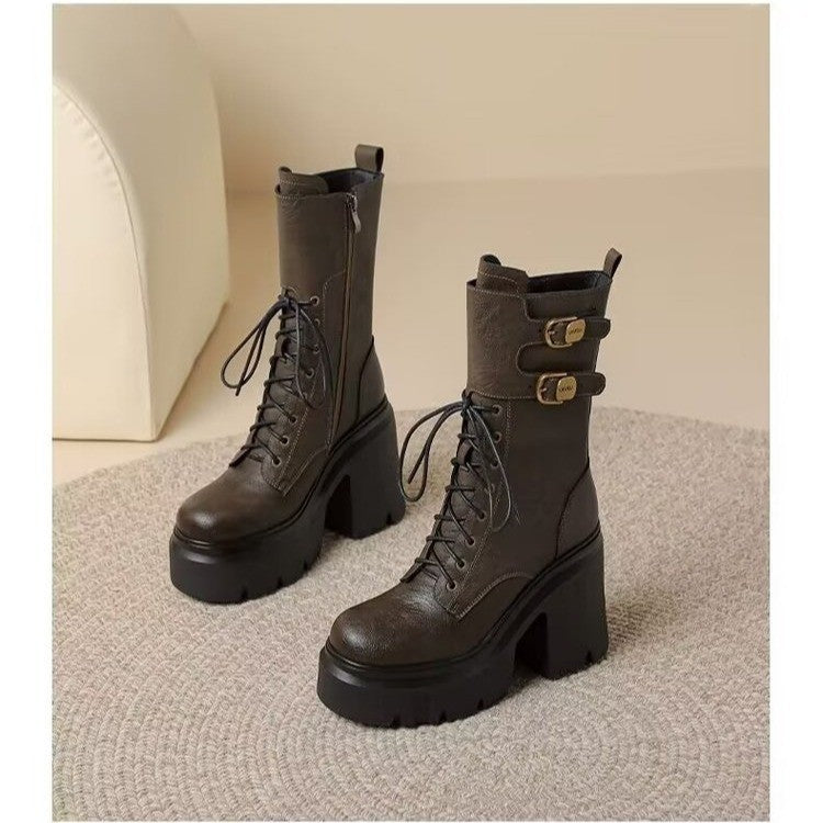 Damen-Martin-Stiefel mit kräftiger Sohle und hohem Absatz