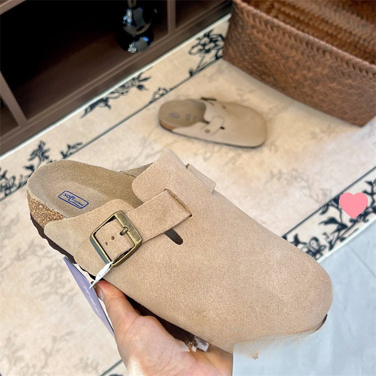 Leder-Pantoletten mit erhöhter Kork-EVA-Sohle
