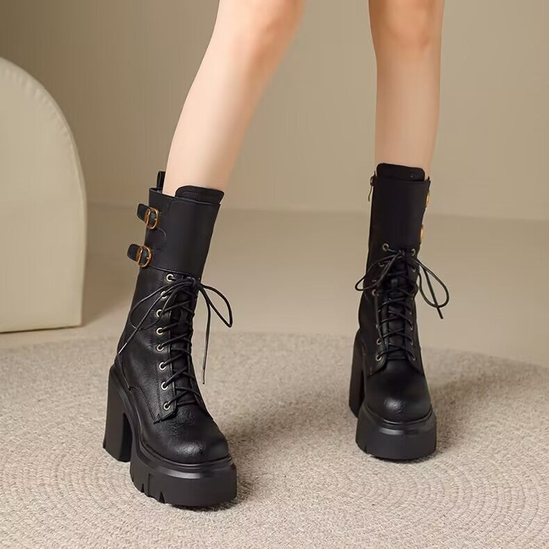 Damen-Martin-Stiefel mit kräftiger Sohle und hohem Absatz