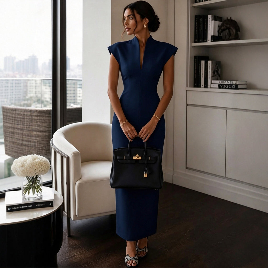 Figurbetontes Midikleid mit V-Ausschnitt