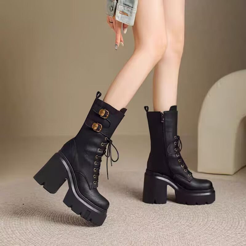 Damen-Martin-Stiefel mit kräftiger Sohle und hohem Absatz