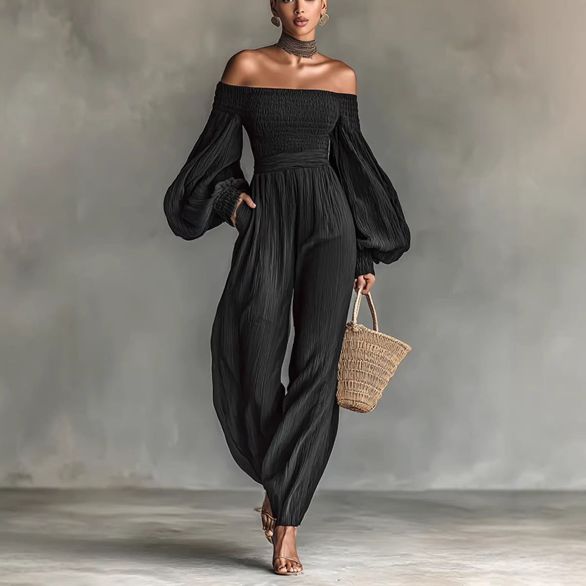 Lockerer Damen-Jumpsuit mit schulterfreiem Ausschnitt