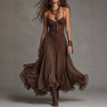 Vintage Chiffon Maxi-Kleid – Elegantes Florales Sommerkleid mit Trägern