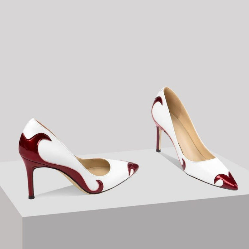 Zweifarbige spitze High-Heel-Pumps für Damen