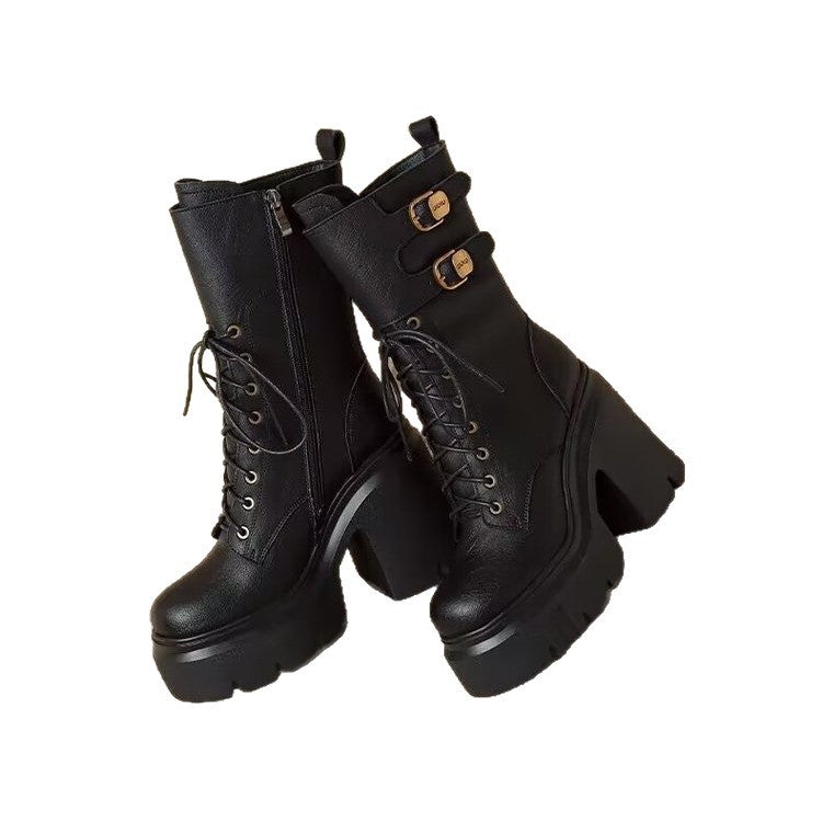 Damen-Martin-Stiefel mit kräftiger Sohle und hohem Absatz