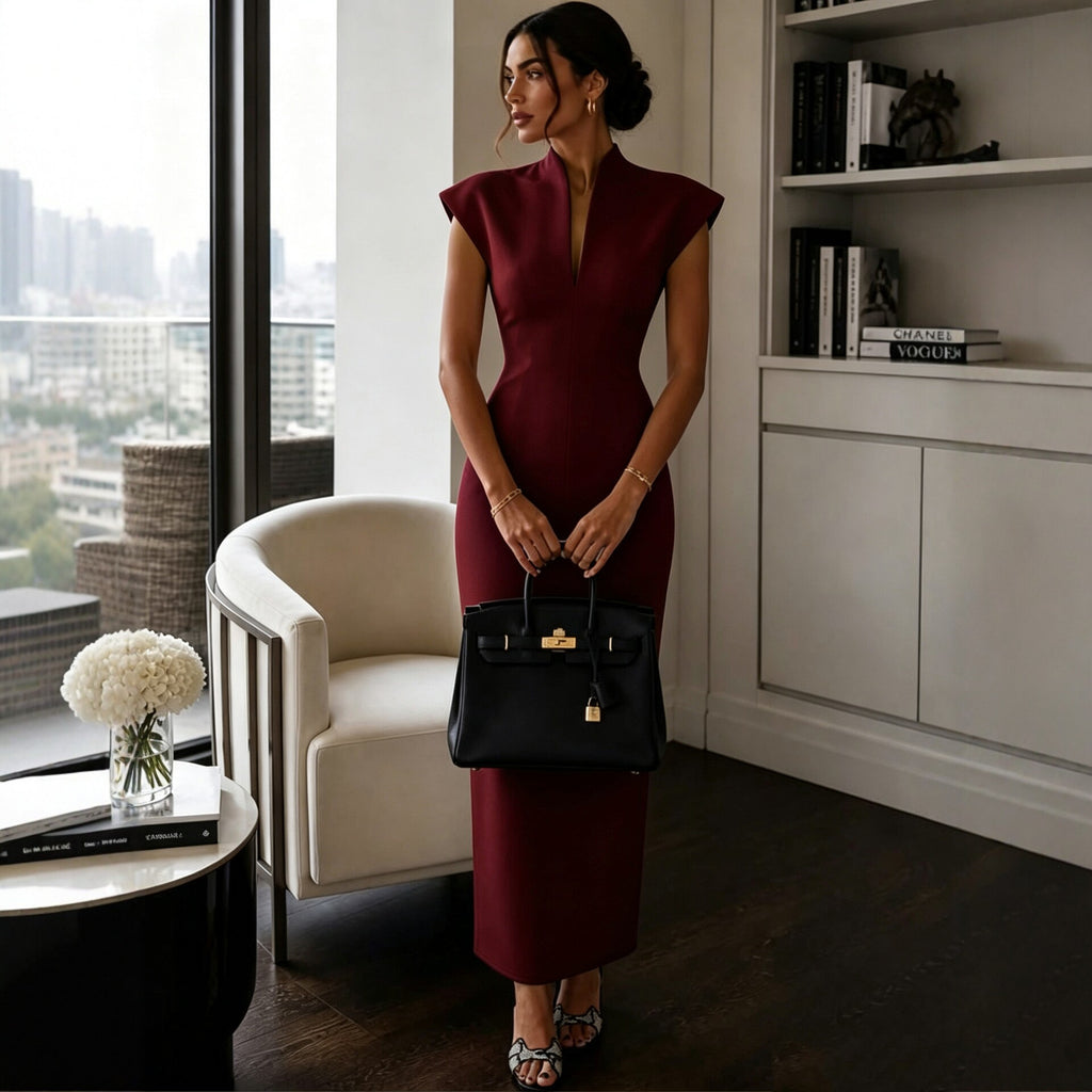 Figurbetontes Midikleid mit V-Ausschnitt