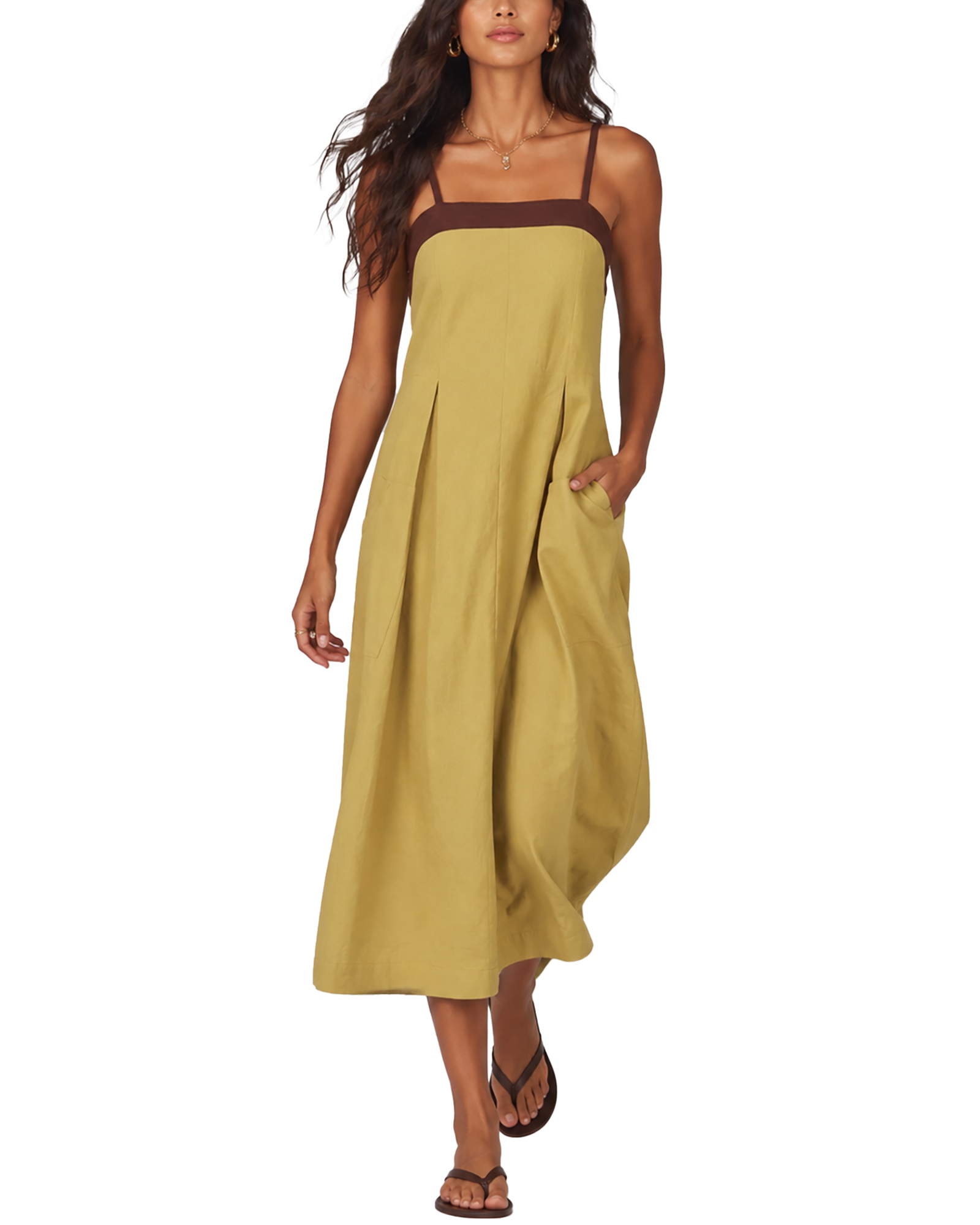 Maxikleid im Color-Blocking-Design, weit geschnitten, mit großen Taschen und Spaghettiträgern