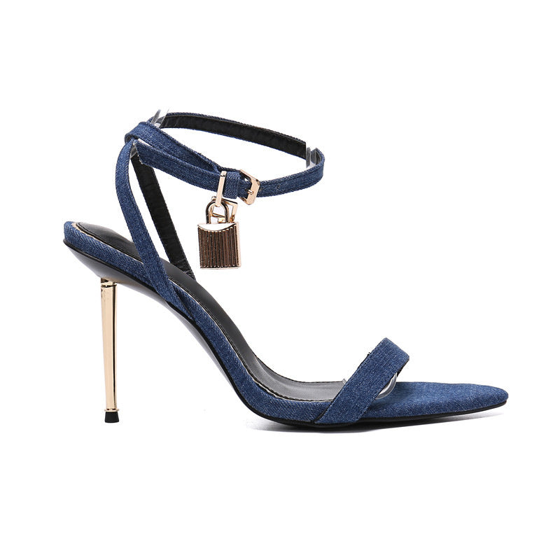 Damen-Stiletto-Sandaletten aus Denim mit 10-cm-Absatz
