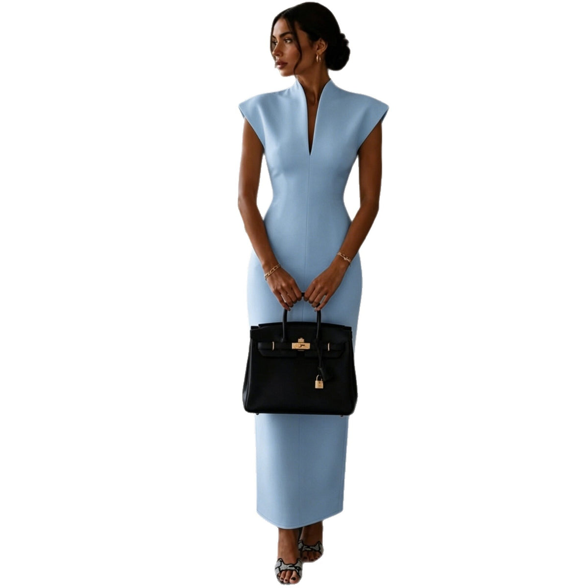 Figurbetontes Midikleid mit V-Ausschnitt