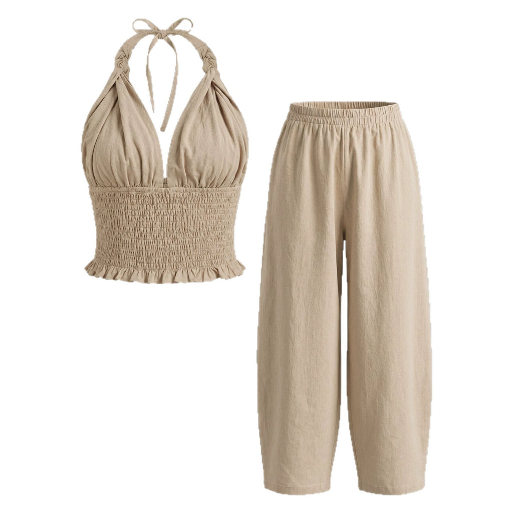 Ärmelloses Zweiteiler-Set mit kurzem Top und weiter Hose