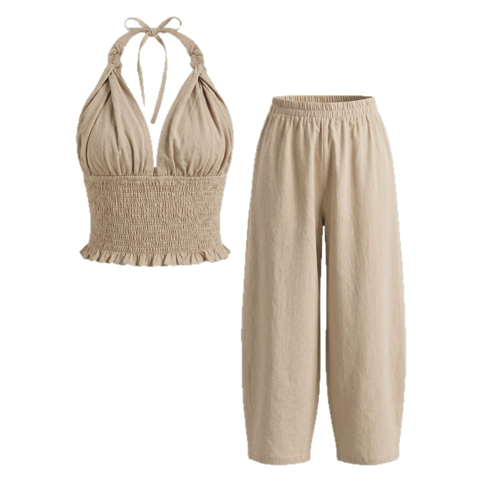 Ärmelloses Zweiteiler-Set mit kurzem Top und weiter Hose