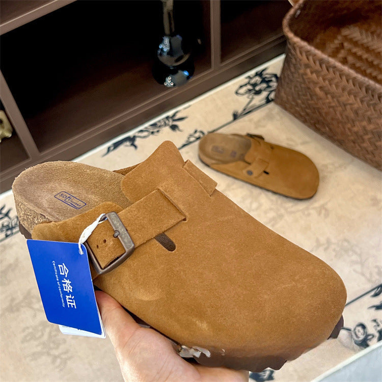 Leder-Pantoletten mit erhöhter Kork-EVA-Sohle