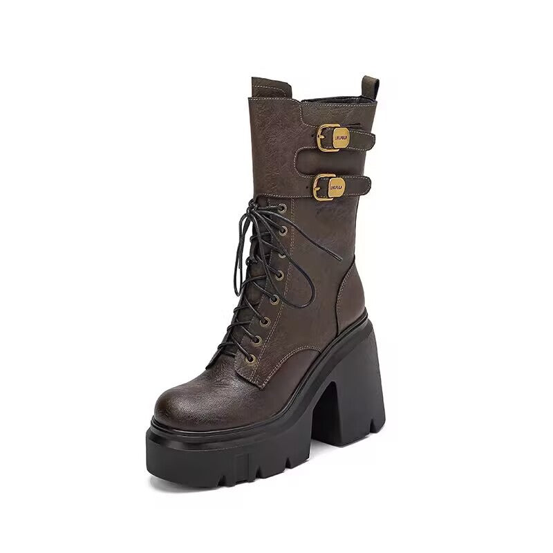 Damen-Martin-Stiefel mit kräftiger Sohle und hohem Absatz