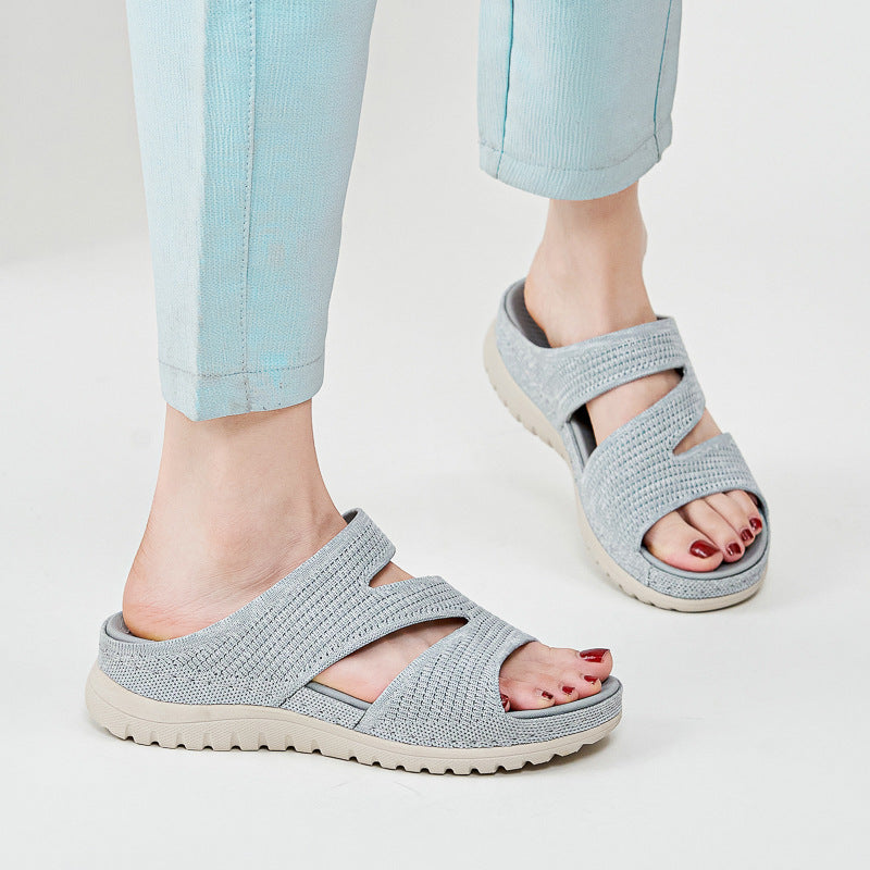 Damen-Sandalen mit Klettverschluss und dicker Sohle