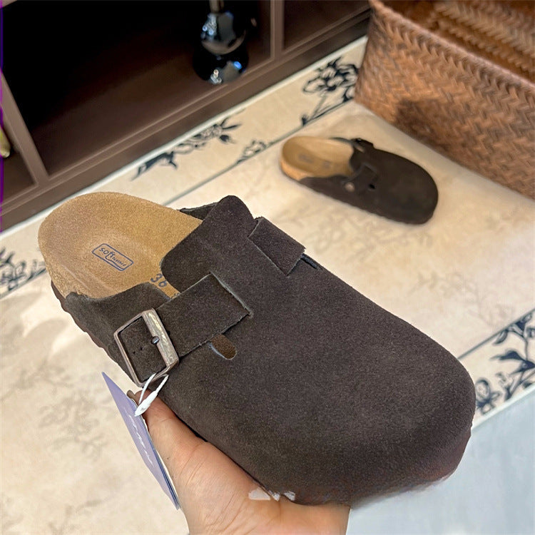 Leder-Pantoletten mit erhöhter Kork-EVA-Sohle